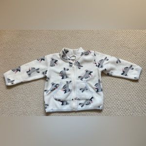 Cute baby girl off white and grey bunnies fleece zip up sweater 6-9 month (74cm)